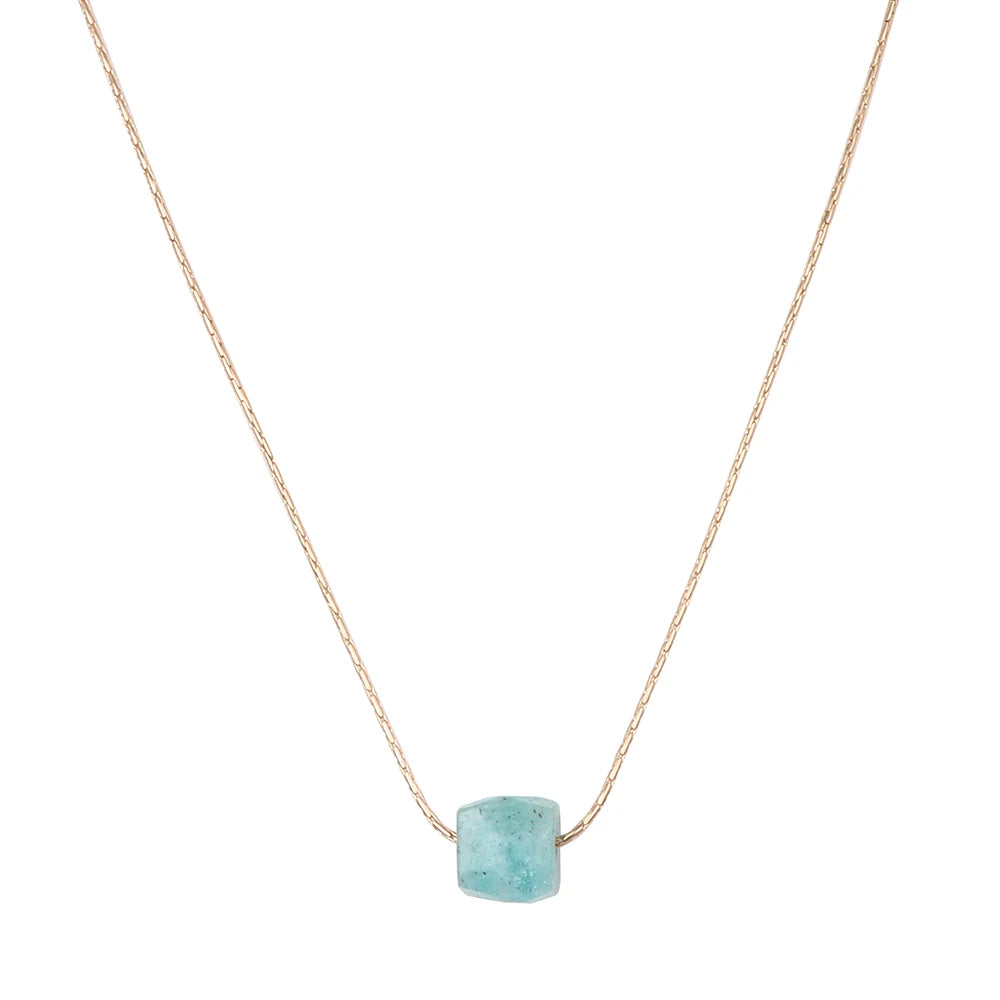 Natural Amazonite Stone Pendant Necklace Square Cube Gems Neckalce Healing Reiki Stone Pendant Jewelry Gifts for Festivals