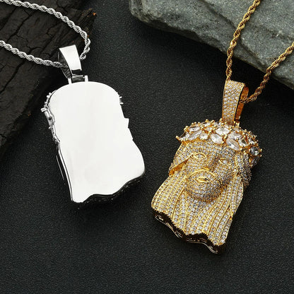 Hip Hop Iced out Jesus Pendant Necklace Customizable Bling Bling Diamond Christian Religious Jesus Pendant Jewelry Gift