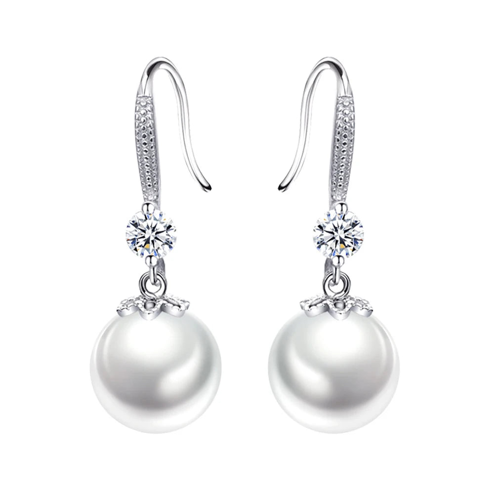 925 Sterling Silver Women's New Jewelry Original Fashion Crystal Pearl Drop Earrings XY0001