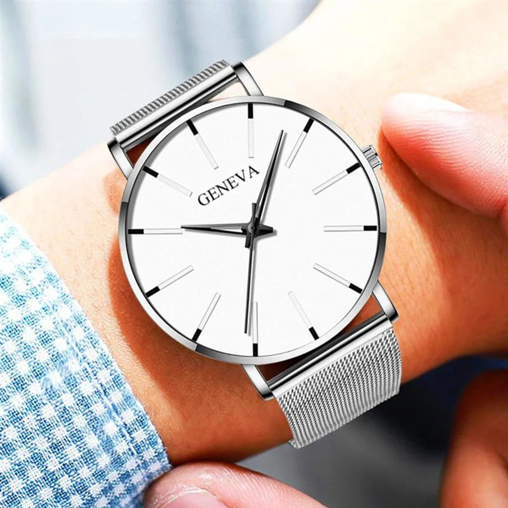 Fashion Ultra-thin Men Business Watches Steel Mesh Band Male's Quartz Watch Relogio Masculino