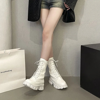 Botas MujerFashion Versatile Women Shoes Spring New British Style Women's Boots Thick Soled Anti Slip Women's Long Leather Boots