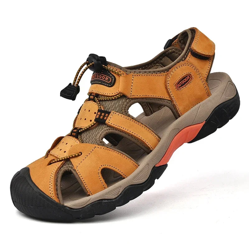 Summer Men's Classic Genuine Leather Sandals Breathable Non-Slip Outdoor Hiking Shoes Lightweight Fashion Sneakers Size 38-48