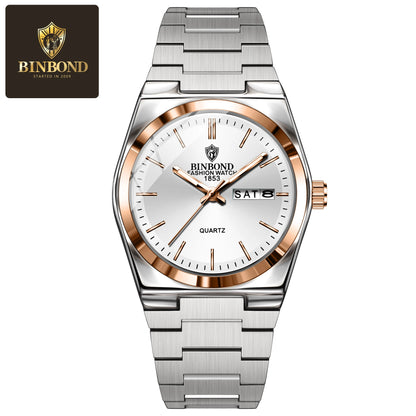 BINBOND Top Brand New 103 Fashionable Men's Quartz Watch Waterproof Night Light Dual Calendar Ultra Thin Men's Quartz Watch