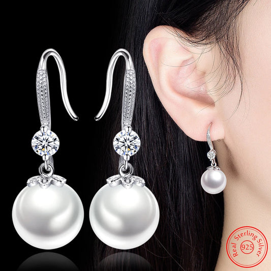 925 Sterling Silver Women's New Jewelry Original Fashion Crystal Pearl Drop Earrings XY0001