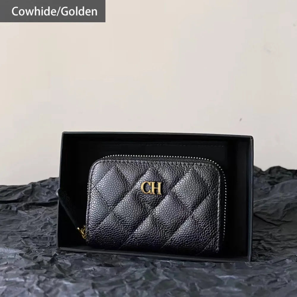 Fashion Sheepskin Leather Business Card Holder Flap Credit Card Coin Purse Classic Diamond Lattice Small Perfume Ladies Card Bag