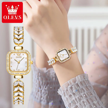 OLEVS 9987 Women's Watch Square Dial Waterproof Quartz Watch For Women Luxury Original Elegant Ladies Wristwatch Steel Strap