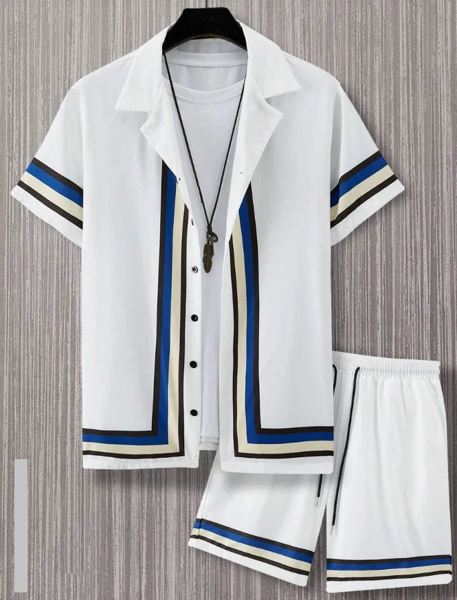 Hawaiian Shirt Set Men 3D Printed Blue White Porcelain Pattern Summer Fashion Casual Daily Oversized Shirt+shorts 2 Piece Set