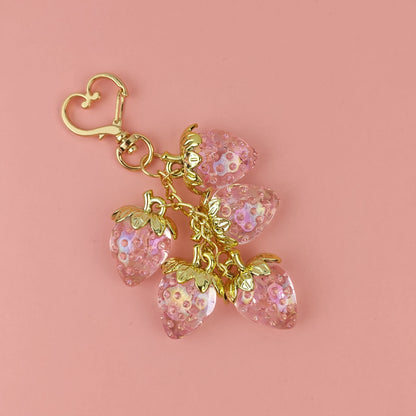Pink Cherry Bag Charm Strawberry Pendants For Bags Fashionable Women\'s Keychain Accessories Gift