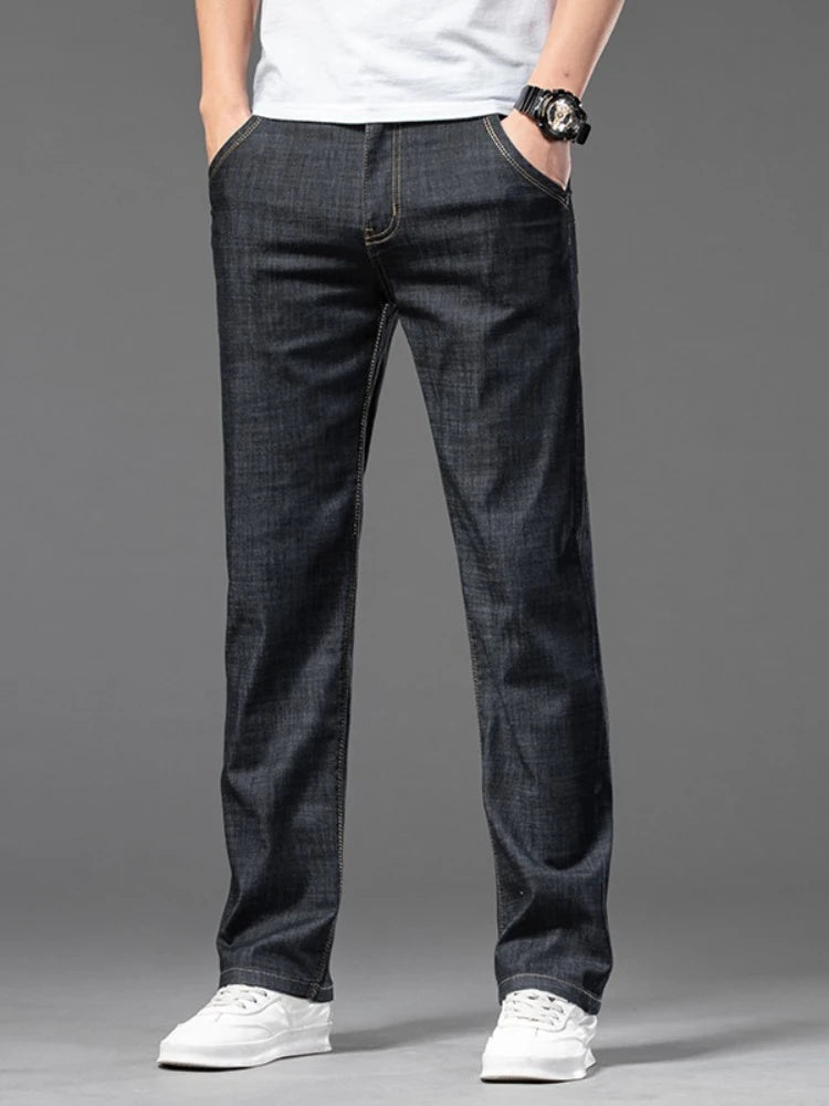 Plus Size 28-42 Men's Jeans Spring Summer Thin Business Classic Stretch Straight Denim Pants Male Brand Casual Loose Trousers