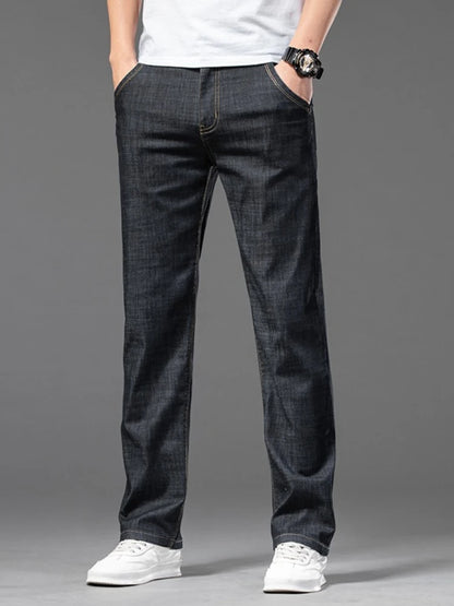 Plus Size 28-42 Men's Jeans Spring Summer Thin Business Classic Stretch Straight Denim Pants Male Brand Casual Loose Trousers