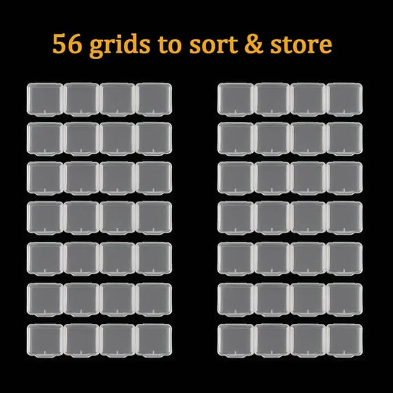 1Pcs 56 Grids Diamond Art Bead Organizer Box Compact & Portable Clear Plastic Case for Jewelry & Gems Storage and Organizing
