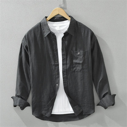 2025 Spring man linen shirt Loose breathable mens clothing freshness men's Casual shirts long sleeved tops solid shirt for men