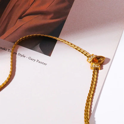 Colored Marquise eye stone necklaces stainless steel herringbone chain necklace for women minimalist dainty jewelry waterproof