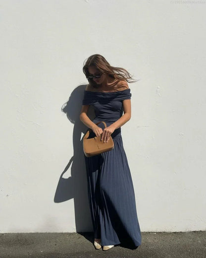 Elegant scoop neck pleated dress for women, slim party dresses for women, educational fashion, chic, summer, 2025
