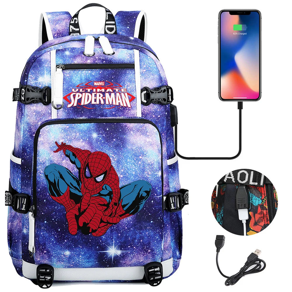Superhero Spiderman School Backpack Travel Bags Large Waterproof Multifunction USB Charging Backpacks Travel Sport Duffel Bag