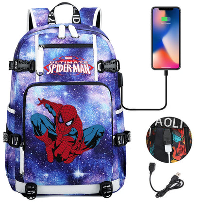 Superhero Spiderman School Backpack Travel Bags Large Waterproof Multifunction USB Charging Backpacks Travel Sport Duffel Bag