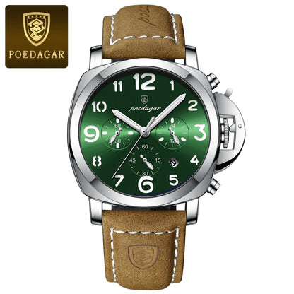 POEDAGAR Fashion Luxury Men Wristwatch Waterproof Luminous Chronograph Date Man Watch Unique Sports Leather Quartz Men's Watches
