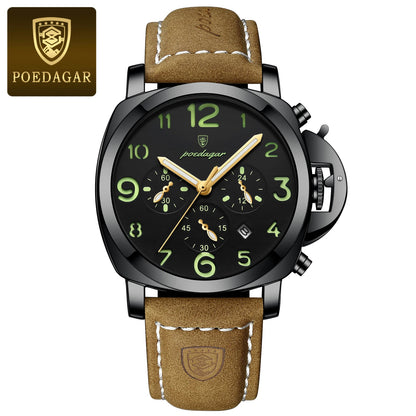 POEDAGAR Fashion Luxury Men Wristwatch Waterproof Luminous Chronograph Date Man Watch Unique Sports Leather Quartz Men's Watches