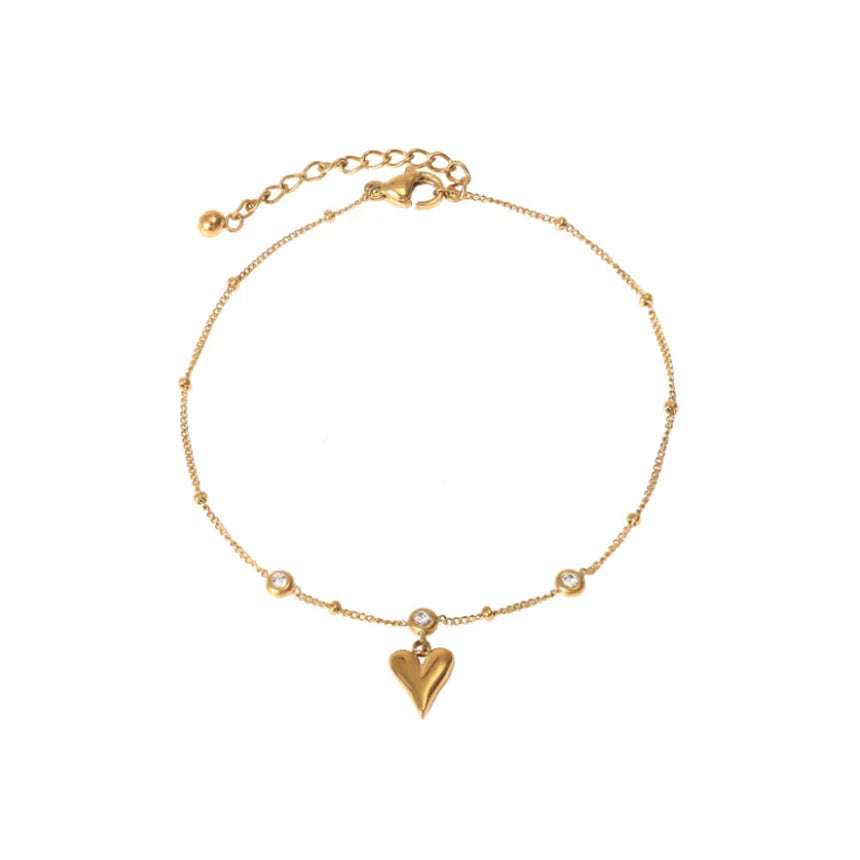 316L Stainless Steel Sweet Gold Color Heart Zircon Anklet Ladies Fashion Trend High Jewelry Beach Accessories SAB123