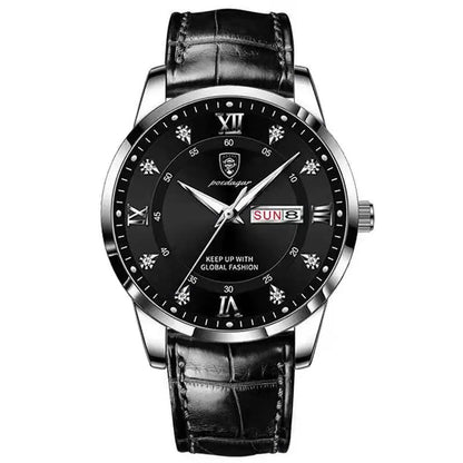 POEDAGAR Luxury Business Man Wristwatch Waterproof Luminous Leather Men's Quartz Watch High Quality Fashion Watches For Men Gift