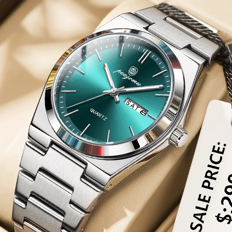 PAAZOMU Luxury Sport Man Watch Military Waterproof Luminous Date Week Men Watch Stainless Steel Quartz Men's Watches Male Clock