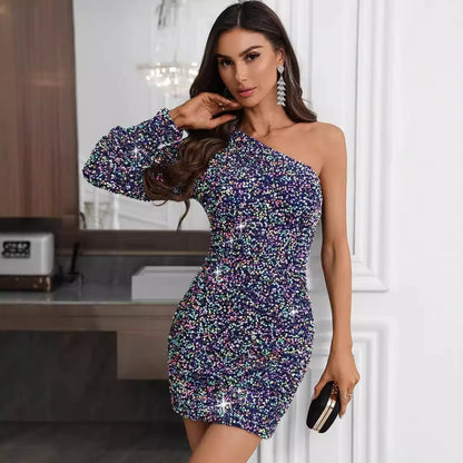 Womens Sexy Dresses Sequin Long Sleeve Evening Dresses 2025 Woman Cocktail Party Dress Short Holiday Formal Prom Dress Xiny908