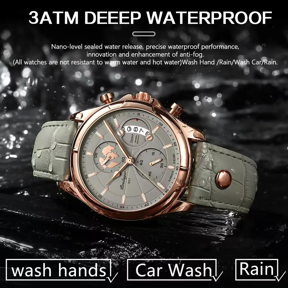 POEDAGAR Sports Casual Man Watch Date Waterproof Luminous Leather Chronograph Men's Watch Business Luxury Quartz Watches For Men