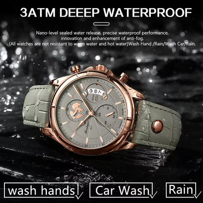 POEDAGAR Sports Casual Man Watch Date Waterproof Luminous Leather Chronograph Men's Watch Business Luxury Quartz Watches For Men