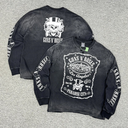 Vintage Hole SAINT Guns N' Roses Las Vegas Limited Washed T Shirt Men Women oversized Black Tee Tops T-Shirts
