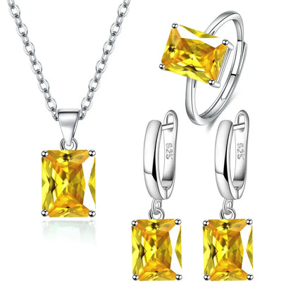 925 Sterling Silver Exquisite Ring Earrings Necklace Zircon Jewelry Sets For Women Christmas Valentine's Day Fashion Party Gifts