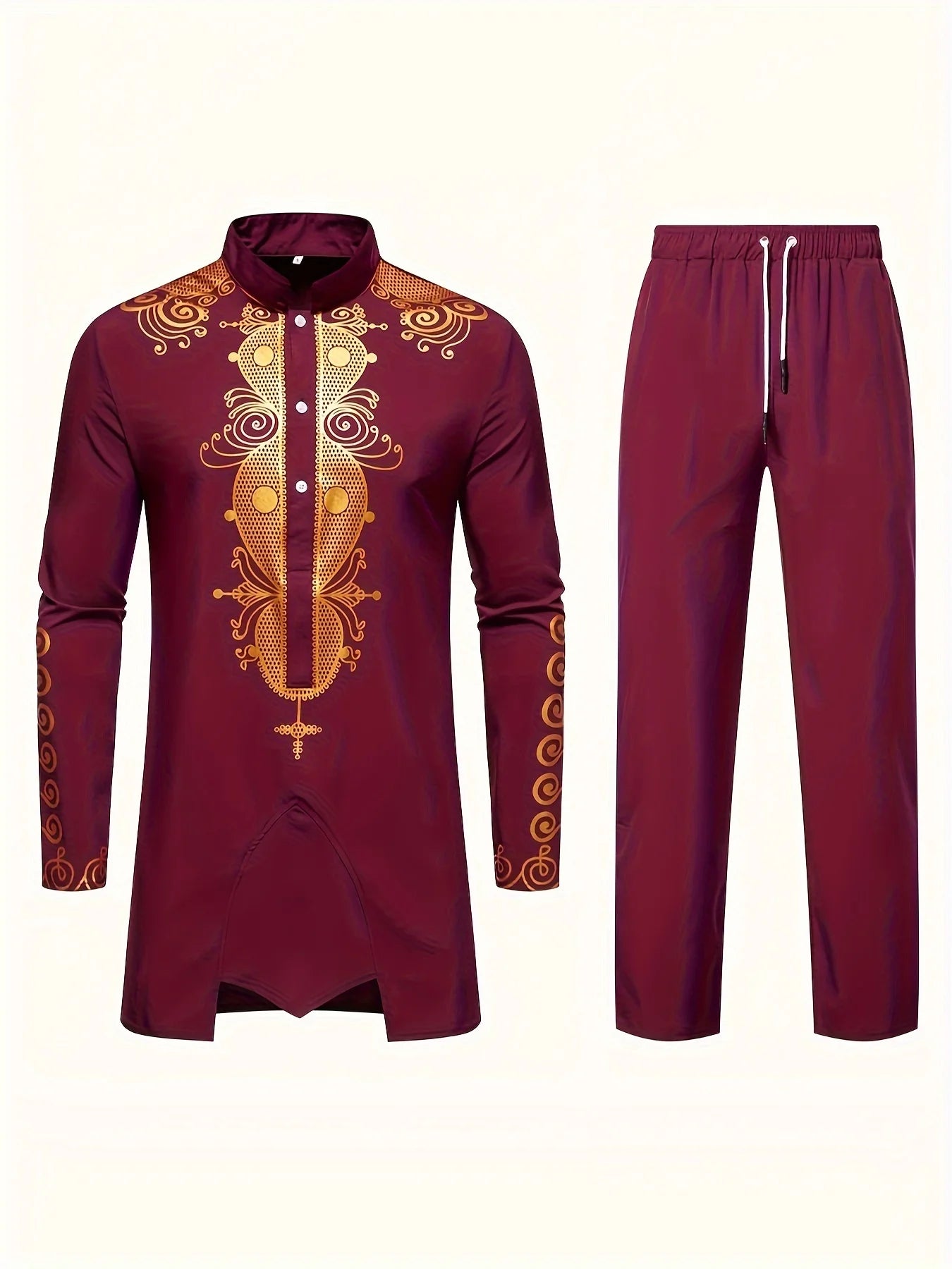 Traditional Culture Mens Suit Suit Muslim Suit Personalized 3D Printed Pattern Arabian Dress Loose Breathable Two Piece Suit