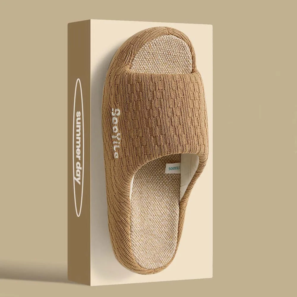 BASATU Men's Linen Slippers Breathable Open-Toe Non-Slip House Shoes Home Slippers Soft Sole Silent Shoes Cotton Linen Slippers