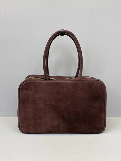 Autumn Winter Retro Suede Cowskin Tote Handbag Women Large Capacity Genuine Leather Armpit Bags Office Lady Single Shoulder Bag