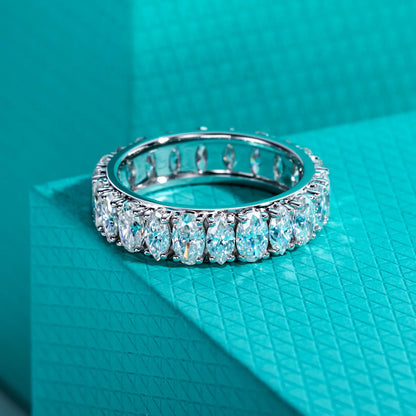 AnuJewel 0.3ct Oval & 0.2ct Marquise D Color Moissanite Eternity Ring 925 Sterling Silver Wedding Band Ring for Women Jewelry