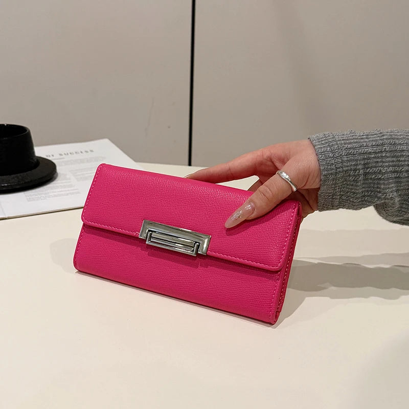 Women Wallet PU Leather Female Purse Fashion Solid Color Minimalist Coin Pocket Long Design Clutch Ladies Business Money Bag