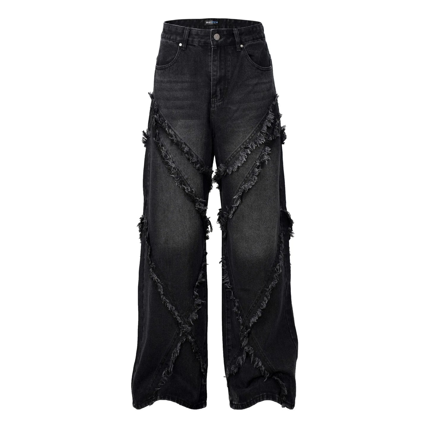 High Street American Washed Old Splicing Cat Whisker Jeans Men's and Women's Same Trendy Brand Loose Wide Leg Straight Pants
