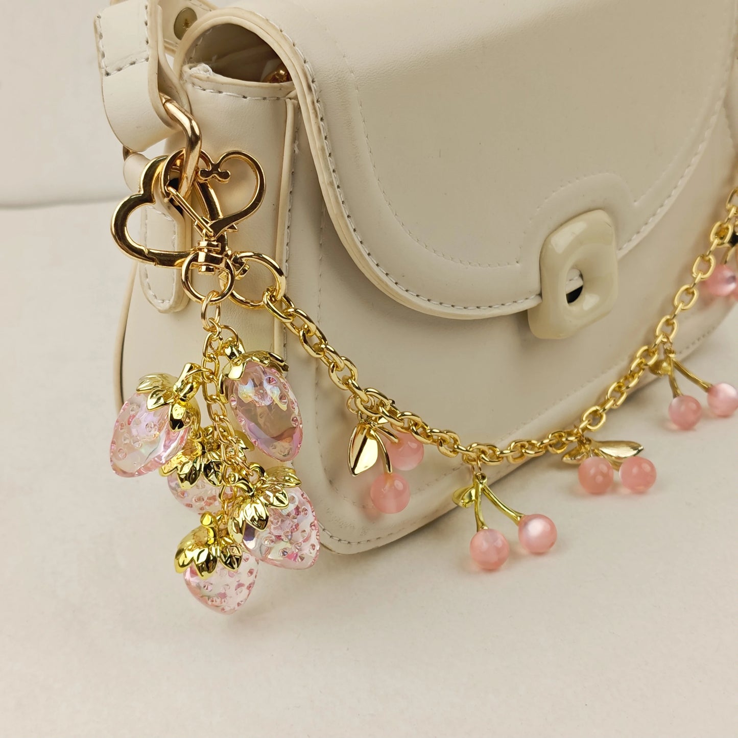 Pink Cherry Bag Charm Strawberry Pendants For Bags Fashionable Women\'s Keychain Accessories Gift