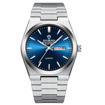 BINBOND Top Brand New 103 Fashionable Men's Quartz Watch Waterproof Night Light Dual Calendar Ultra Thin Men's Quartz Watch