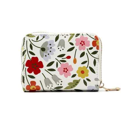 Fashion Flower PU Coin Purse for Women Cute Organ Card Case Lady Credit Card Holder Multifunctional Zipper Small Short Wallet