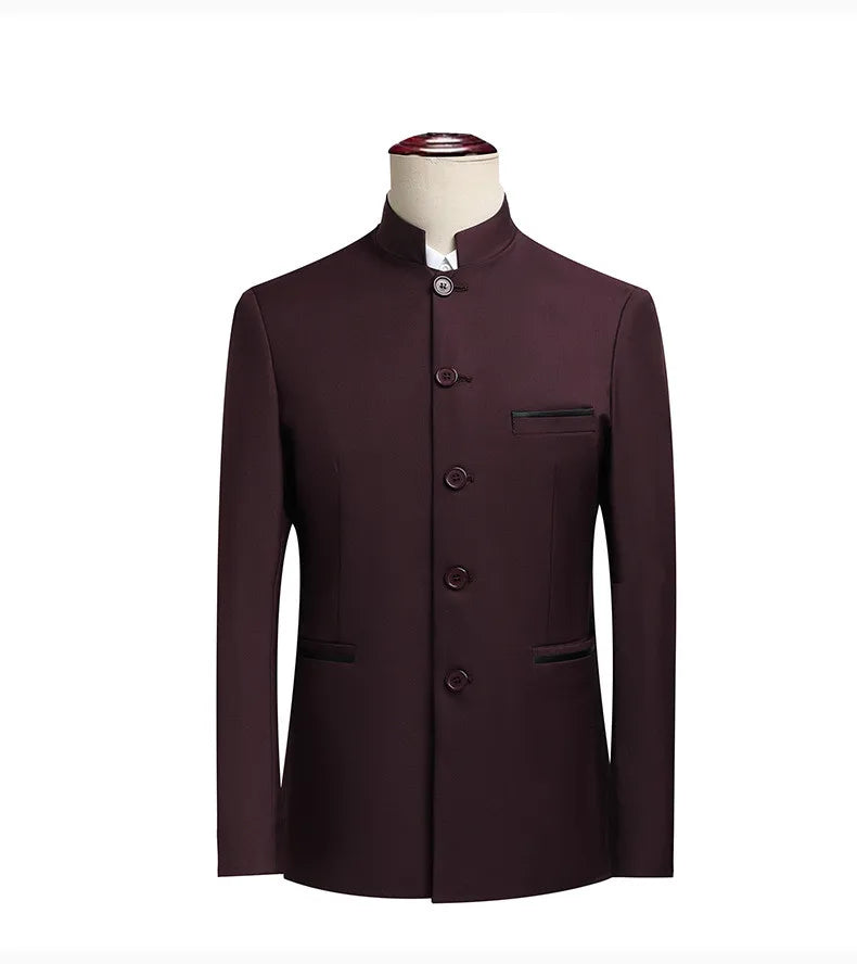 Elegant Black Chinese Dragon Embroidery Pattern Blazer for Men, Slim Fit Single-Breasted Gray Suit Jacket, Asian SizeM-6XL