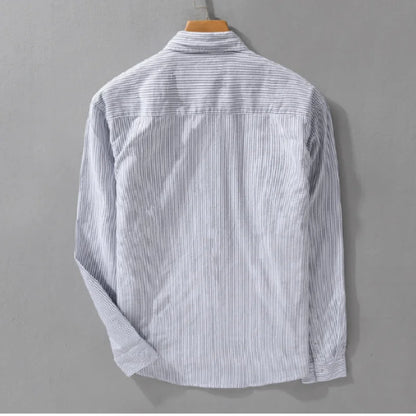 Simple Striped 100% Cotton Shirts for Men Clothing Casual Big Pocket Long Sleeve Men Shirts FY9920