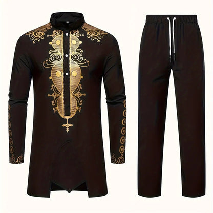 Traditional Culture Mens Suit Suit Muslim Suit Personalized 3D Printed Pattern Arabian Dress Loose Breathable Two Piece Suit