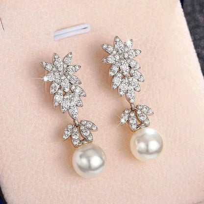 925 Sterling Silver Aesthetic Flower Long Hanging Pearl Earrings Exquisite Earrings New for Women Wedding Jewelry