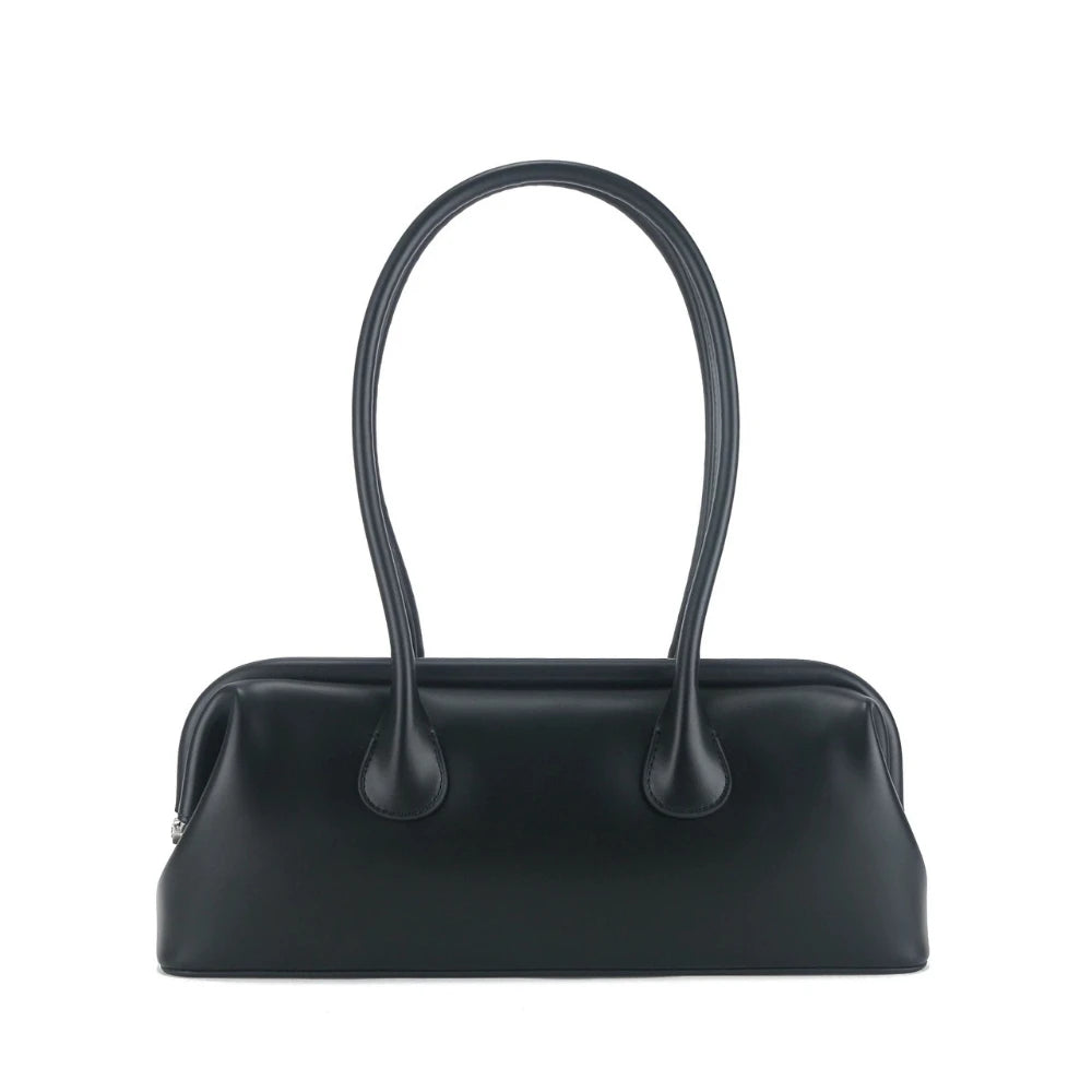 Modern Fashion Magnetic Attraction Clip Bowling Tote Light Yellow Cow Leather Women Handbag Long Handle Armpit Shoulder Bag