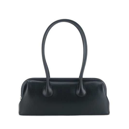 Modern Fashion Magnetic Attraction Clip Bowling Tote Light Yellow Cow Leather Women Handbag Long Handle Armpit Shoulder Bag