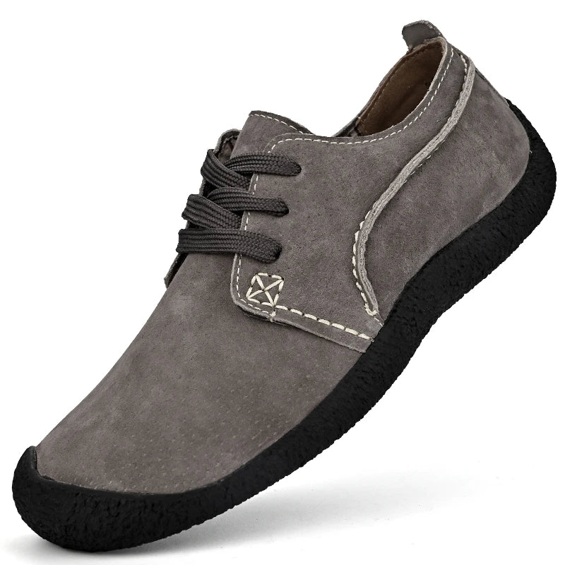 Suede Leather Casual Shoes For Men Lace Up Light Outdoor Sneakers Men Hiking Footwear Flats For Trekking Plus Size 38-46