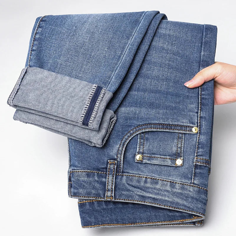 Light Blue Jeans Men's Spring Light Luxury Stretch Slim Fit Versatile High-End and Fashionable Simple Casual Trousers
