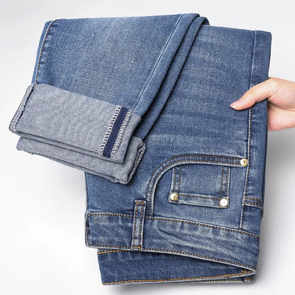 Light Blue Jeans Men's Spring Light Luxury Stretch Slim Fit Versatile High-End and Fashionable Simple Casual Trousers