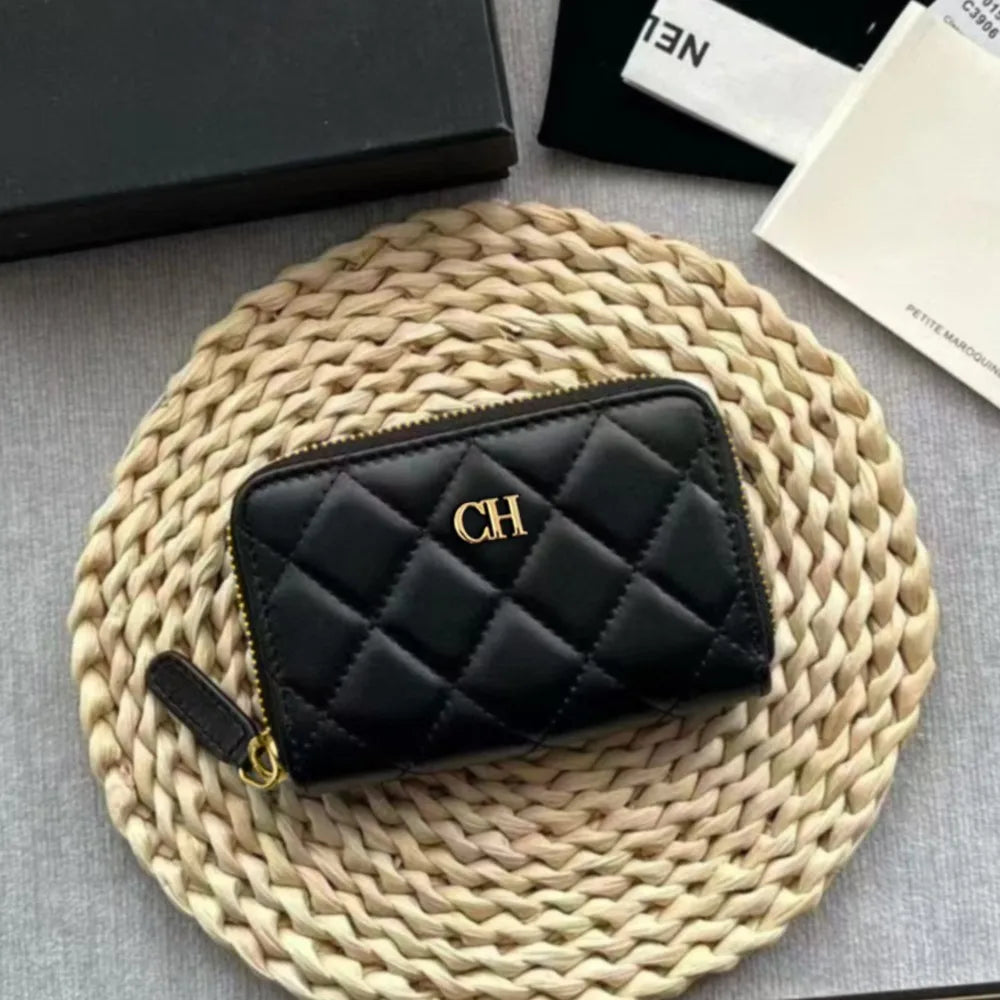 Fashion Sheepskin Leather Business Card Holder Flap Credit Card Coin Purse Classic Diamond Lattice Small Perfume Ladies Card Bag
