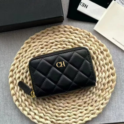 Fashion Sheepskin Leather Business Card Holder Flap Credit Card Coin Purse Classic Diamond Lattice Small Perfume Ladies Card Bag
